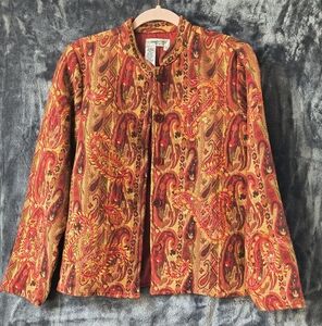 Coldwater Creek Red and Yellow Patterned Jacket XS